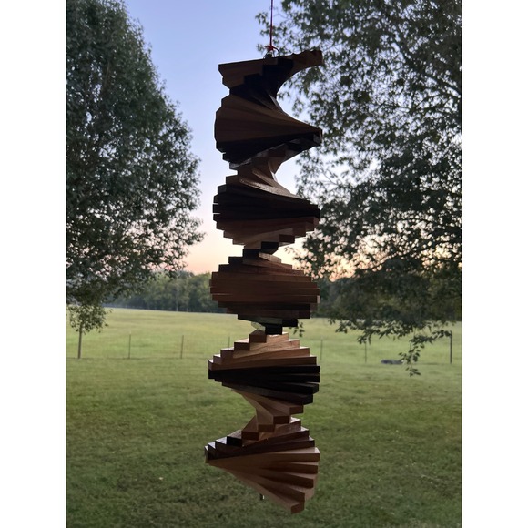 Wood Spiral Mobile‎ Hanging Sculpture Art Geometric Decor Wooden Wind Spinner